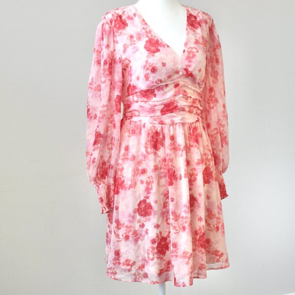 Versona Pink Rose Floral Knee-Length V-Neck Balloon Coquette Dress Extra Small - Picture 2 of 11